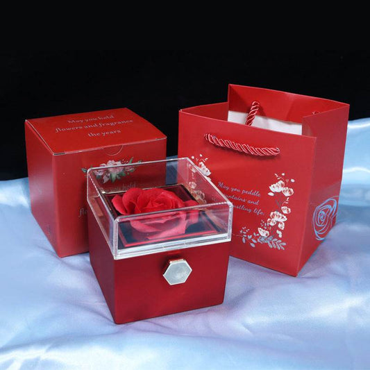 Rose Flower Rotating Jewelry Box Case Valentines Day Special
